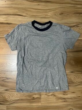 Sleepy Jones Heather Grey Ringer Tee with Navy Collar